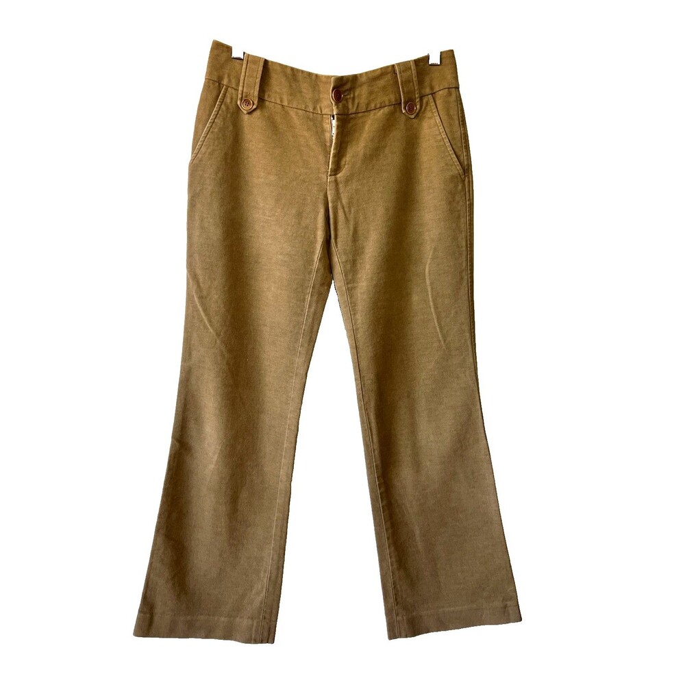 Club Monaco Women Brown Solid Chino Pants Bootcut Cotton Blend Pockets 4